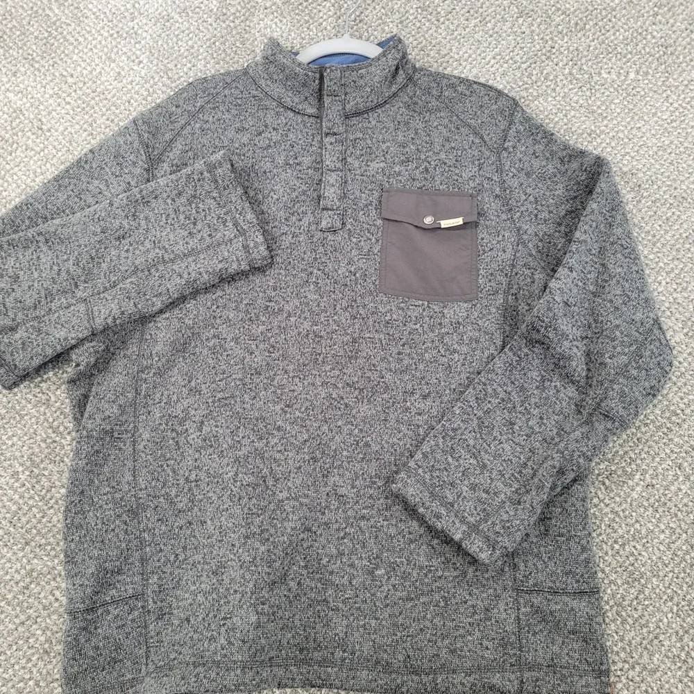 Woolrich Mens Large Gray Sweater Fleece 1/4 Snap Pullover Jacket Pocket